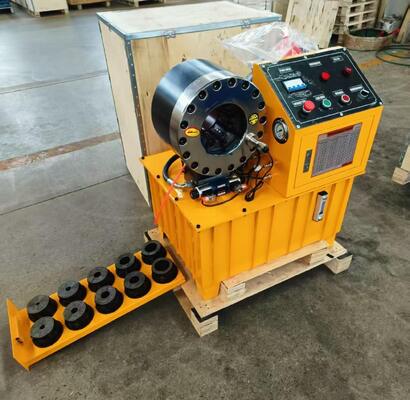6-51mm 10 Dies طراحی خاص دستگاه شلنگ هیدرولیک زرد رنگ با فشار پمپ روغن 31.5Mpa 220v/240v/380v/415v گزینه های ولتاژ و قدرت موتور 3KW/4KW